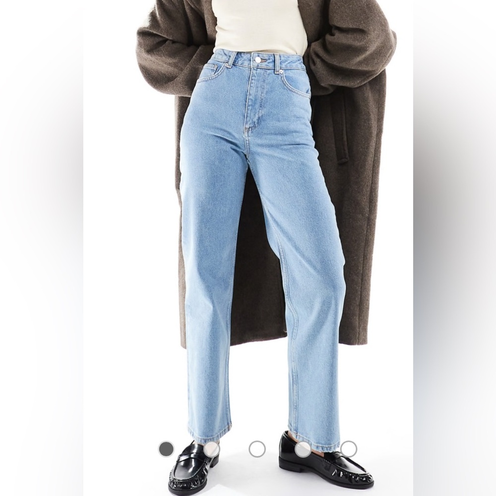 ASOS DESIGN mid rise relaxed straight grazer jean in mid blue